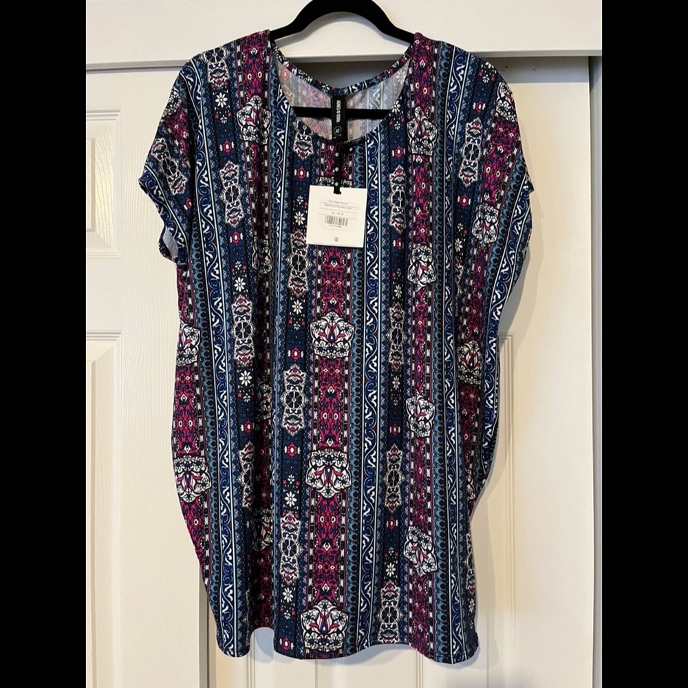 Agnes & Dora BNWT Magenta & Navy Stripe Boho Short Sleeve Dolman XL
